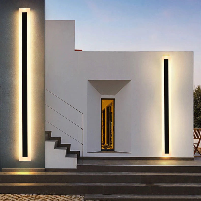 Long Outdoor Modern LED Wall Light,Waterproof IP65 Warm White 3000k. 110V led Wall Mount Lighting Fixture Rectangular Black Wall Lights Elegant Frosted White Acrylic Anti Rust